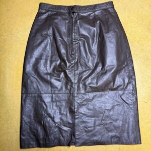 Genuine Leather Women's Chocolate Brown Straight Fit Midi Skirt Size 9 VTG